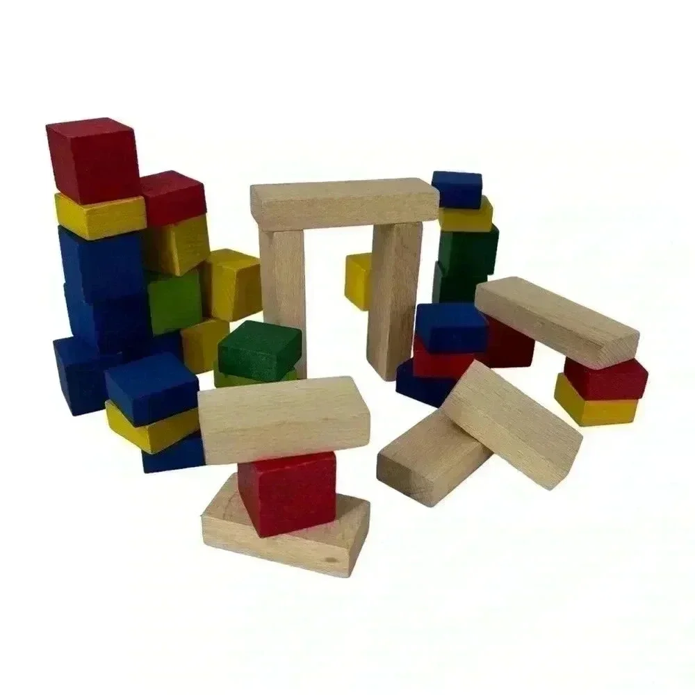 WOODEN BUILDING BLOCK HAND PAINTED NON TOXIC PAINT HANDMADE MULTI COLORED TOY